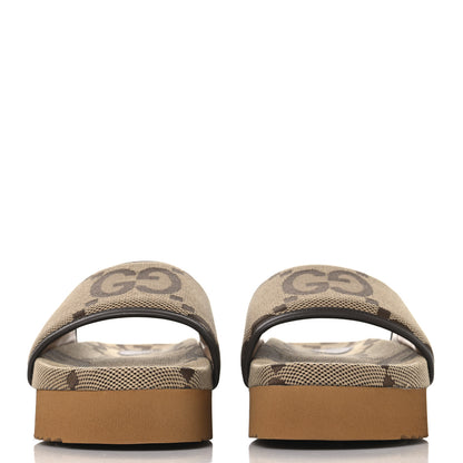 Gucci Monogram Jumbo GG Nappa Samoa Platform 40mm Slide Sandals 40 Camel Ebony New Acero 3 of 9