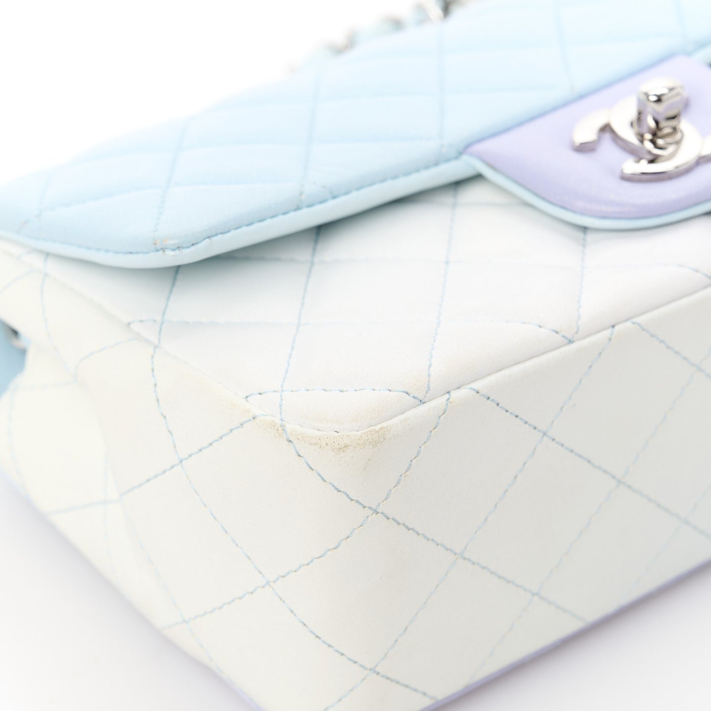 Perforated Lambskin Quilted Mini Rectangular Flap Light Blue Light Purple White