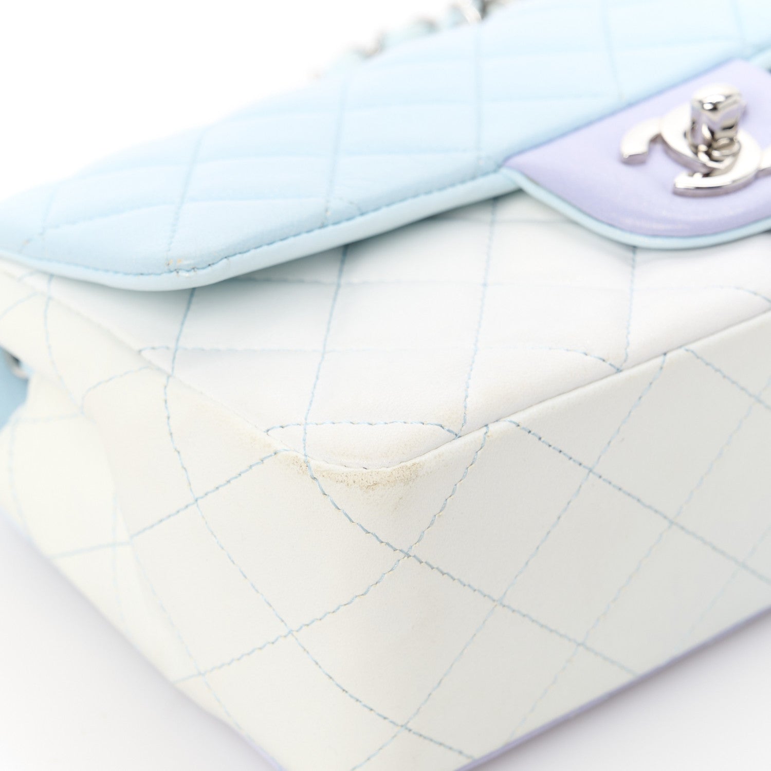Chanel Perforated Lambskin Quilted Mini Rectangular Flap Light Blue Light Purple White 13 of 13