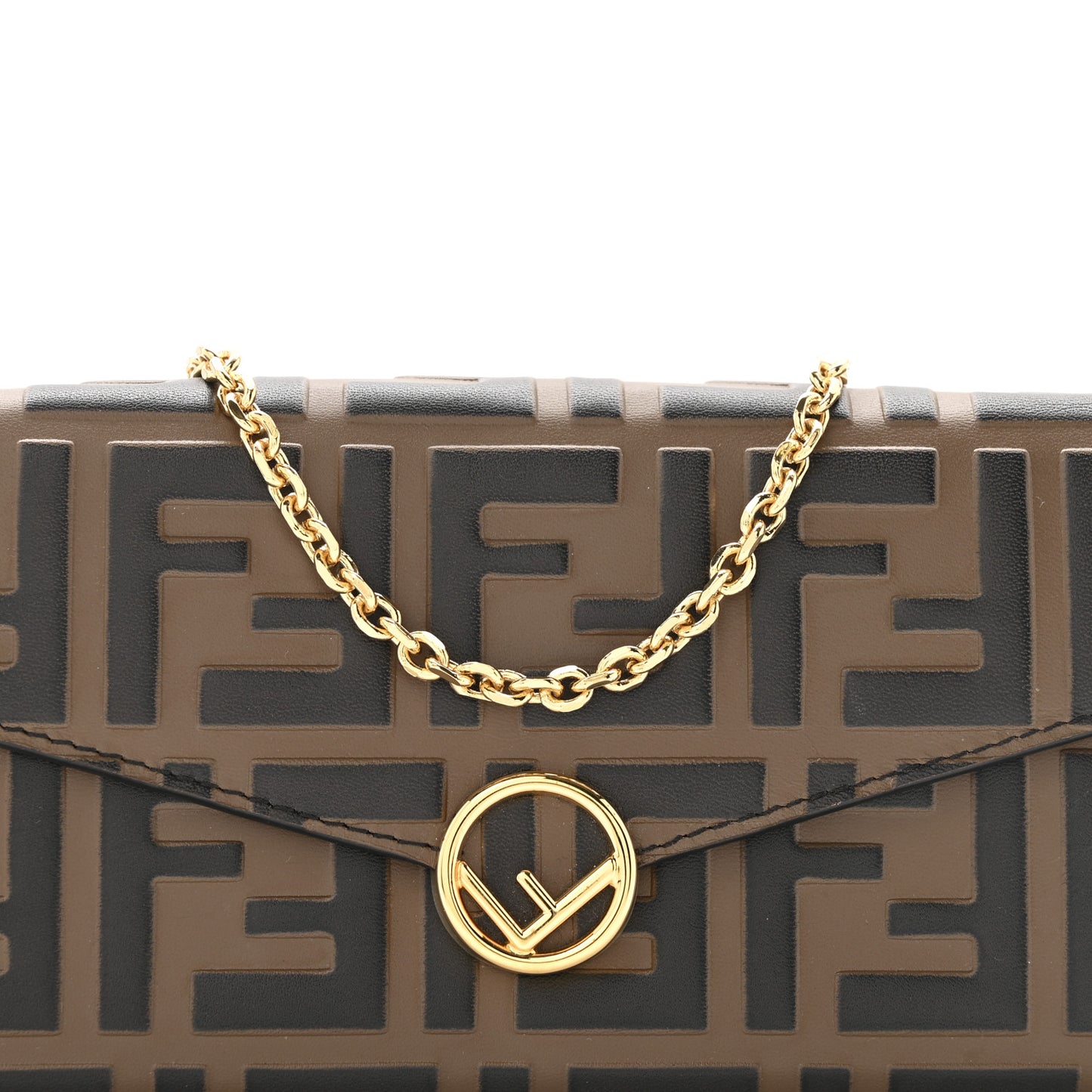 Vitello Soft F is Fendi Bi-Color FF 1974 Embossed Continental Envelope Wallet On Chain Maya Black