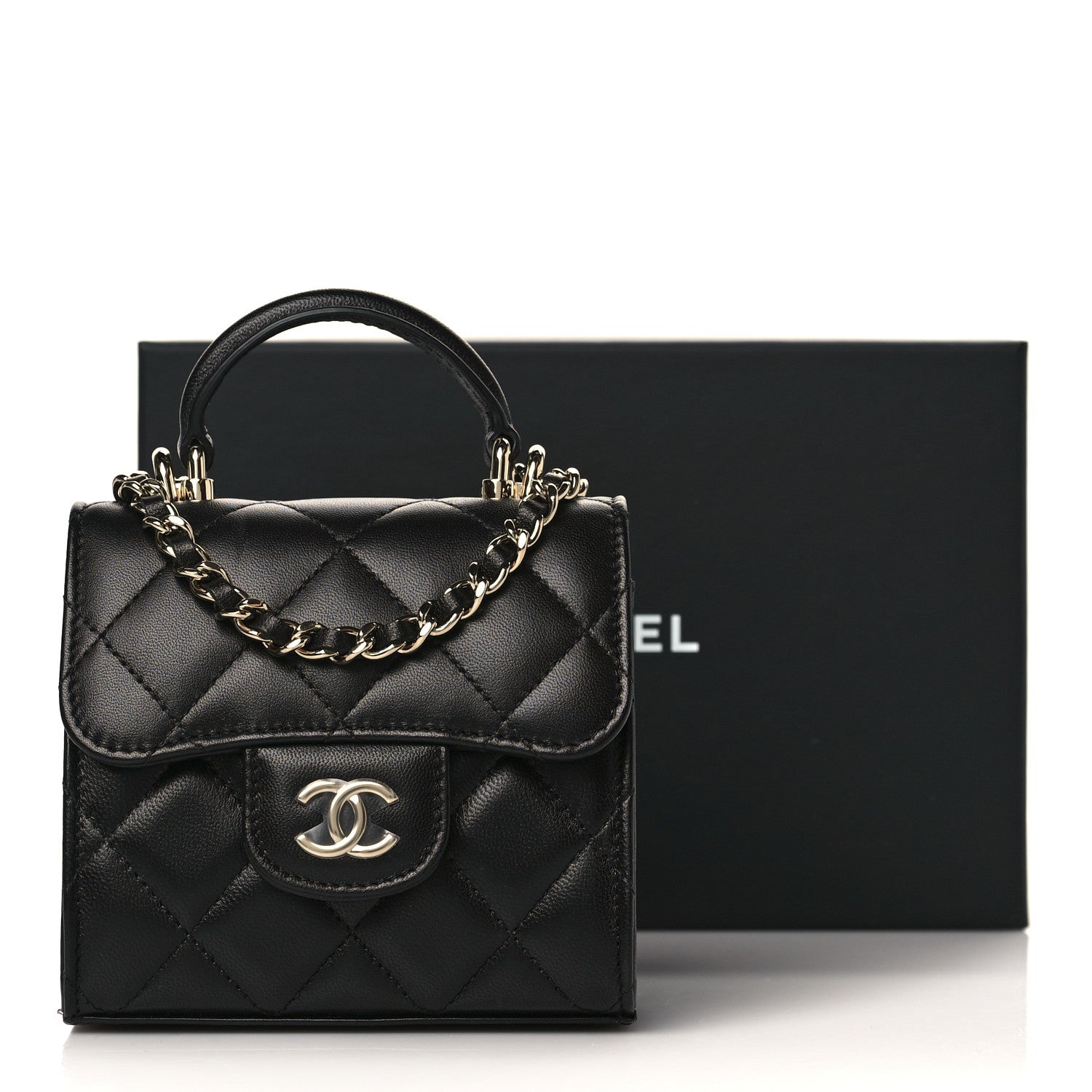 Chanel Lambskin Quilted Top Handle Flap Clutch With Chain Black 11 of 11