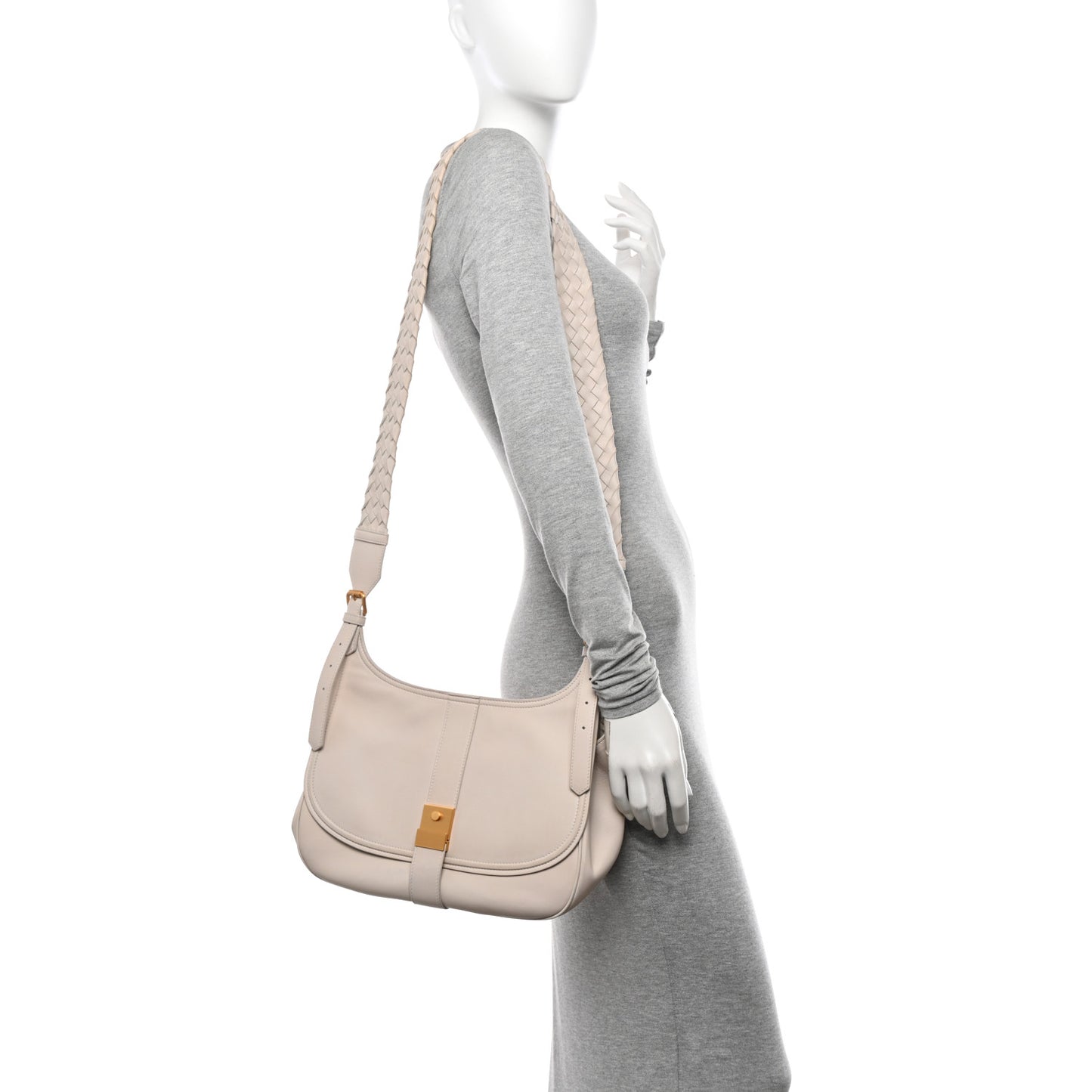 Nappa Intrecciato Strap Shoulder Bag White