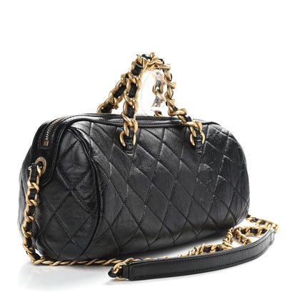 Chanel Shiny Lambskin Quilted Fashion Therapy Bowling Bag Black 3 of 10