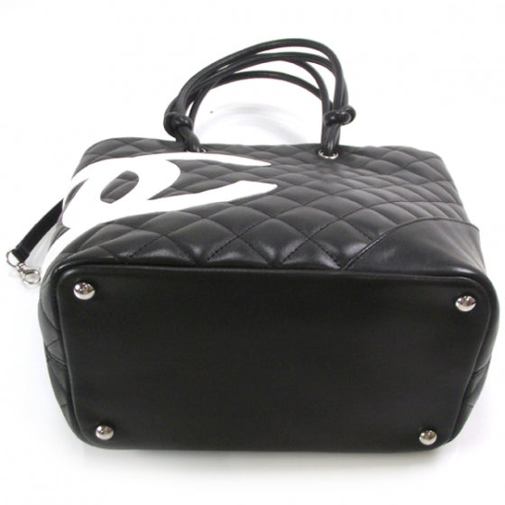 Calfskin Quilted Medium Cambon Tote Black White