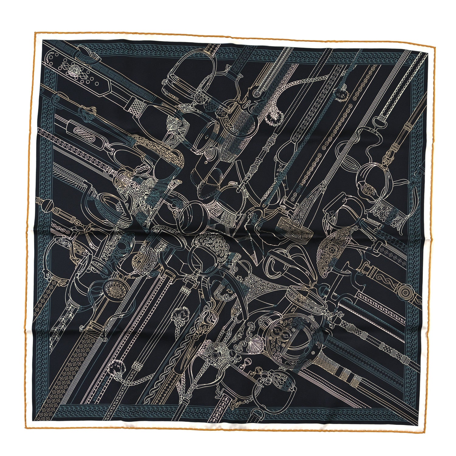 Hermes Silk Concours D'Etriers Remix Double Face Scarf 70 Black Vert Bronze 1 of 3