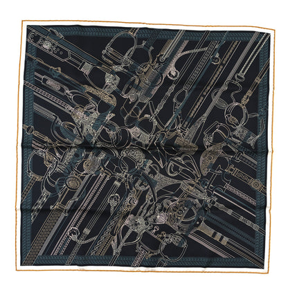 Hermes Silk Concours D'Etriers Remix Double Face Scarf 70 Black Vert Bronze 1 of 3