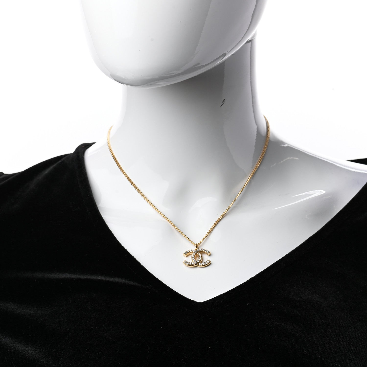 Chanel Crystal CC Pendant Necklace Gold 3 of 6