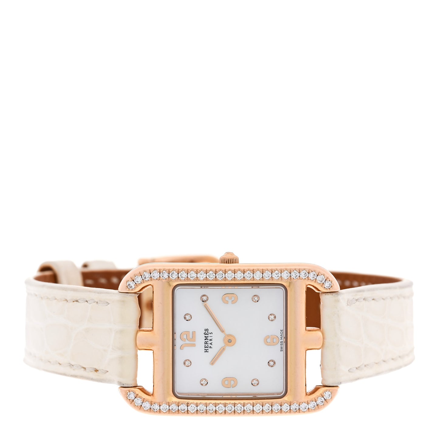 18K Yellow Gold Alligator Diamond Bezel Mother of Pearl 23mm Cape Cod Quartz Watch Craie