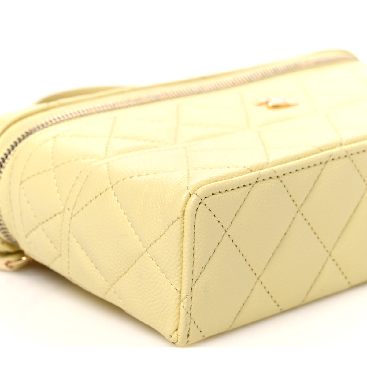 Caviar Quilted Trendy Handle Slim Vanity Light Yellow