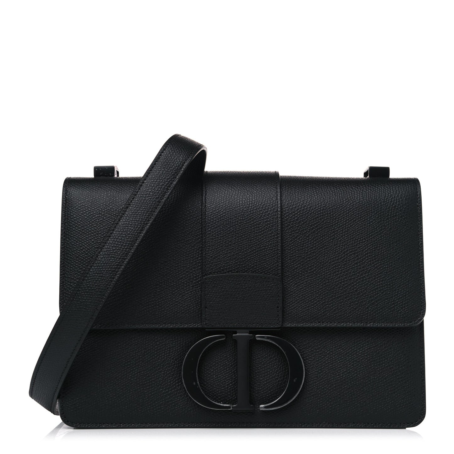 Ultra Matte Grained Calfskin 30 Montaigne Flap Bag Black