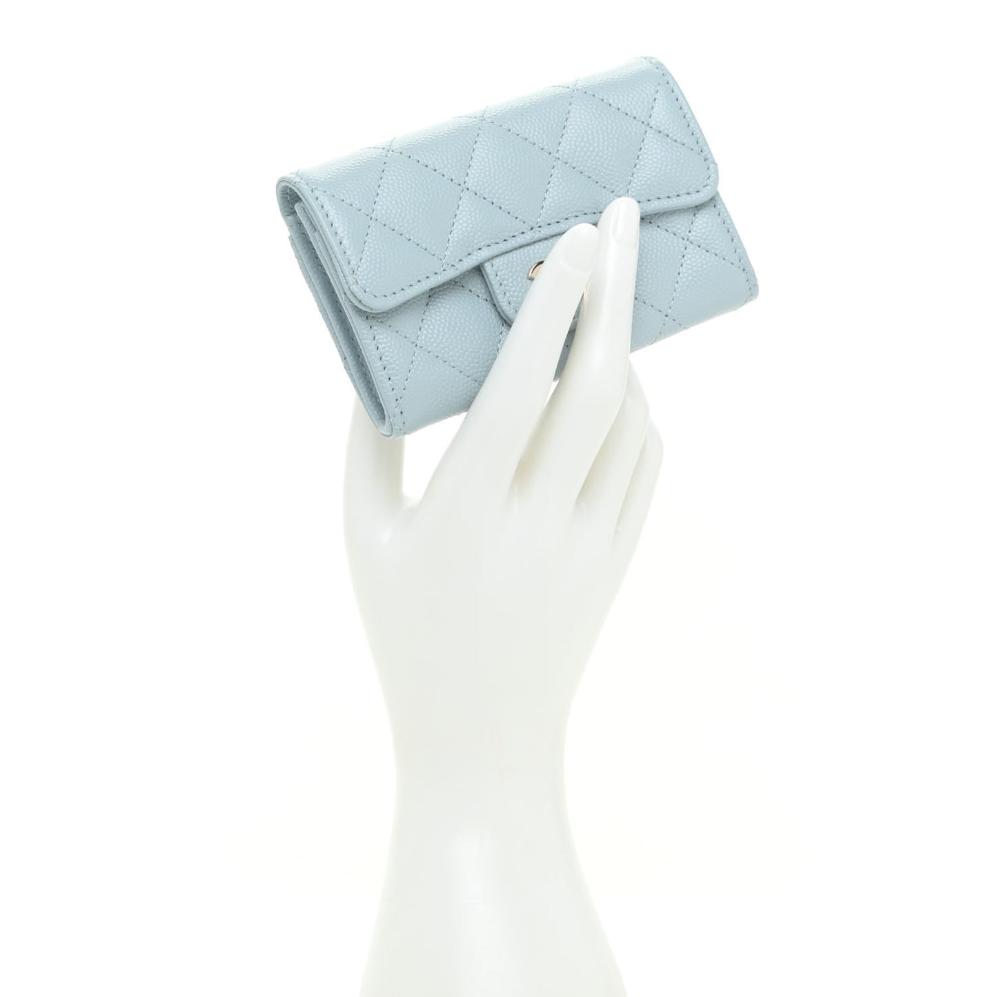 Caviar Quilted Flap Card Holder Wallet Light Blue