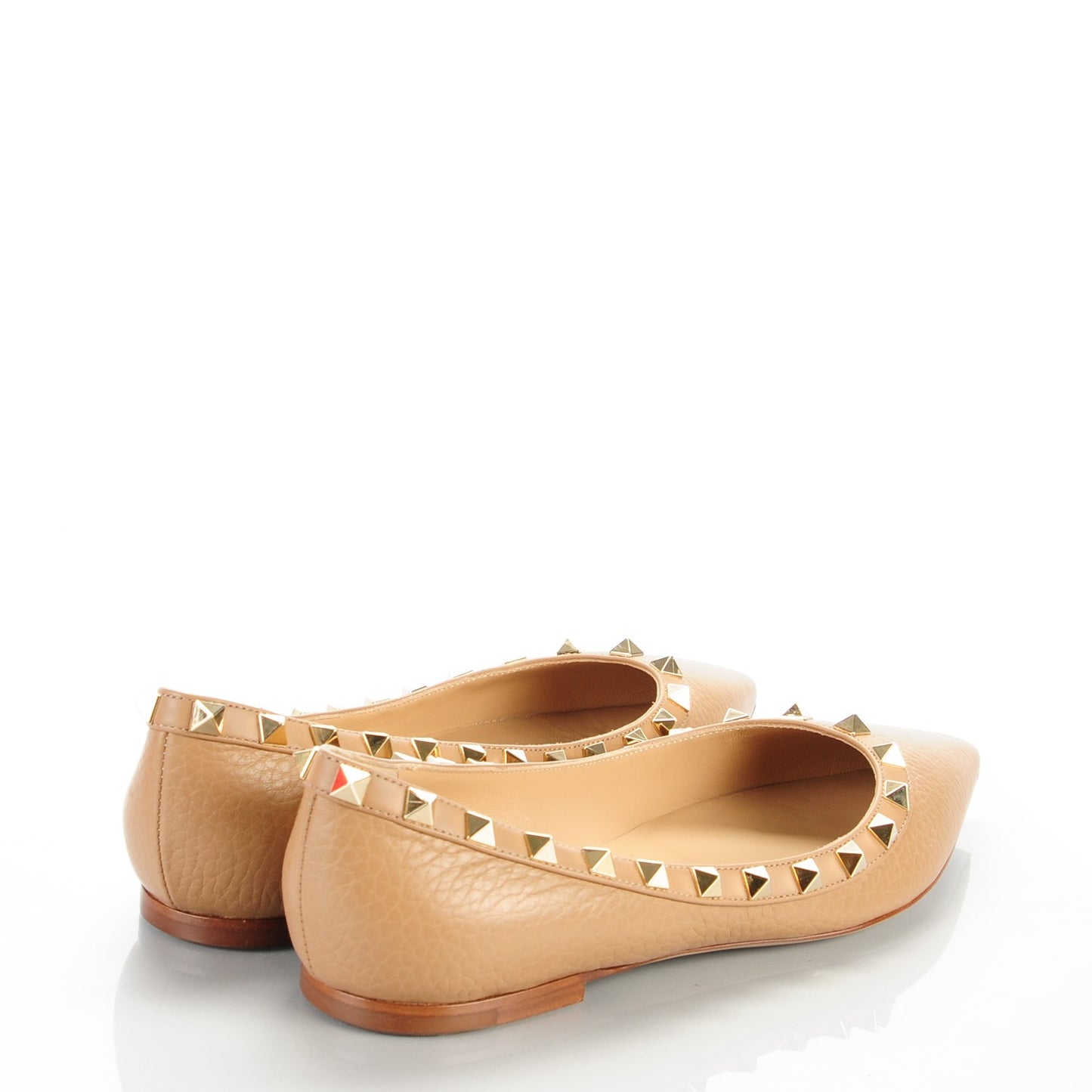Pebbled Calfskin Rockstud Ballerina Flats 36 Beige
