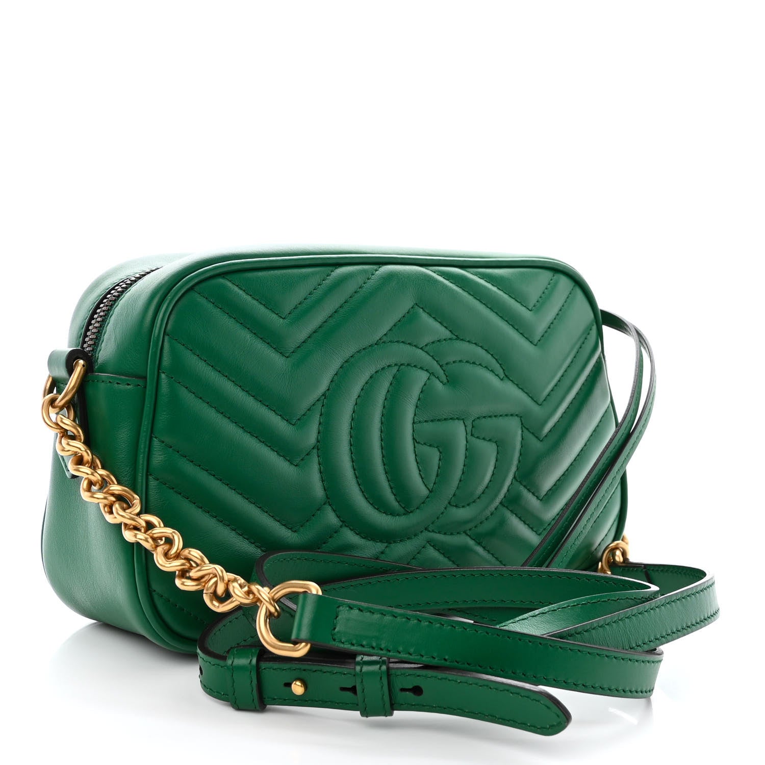 Gucci Calfskin Matelasse Small GG Marmont Chain Shoulder Bag Emerald Green 3 of 11