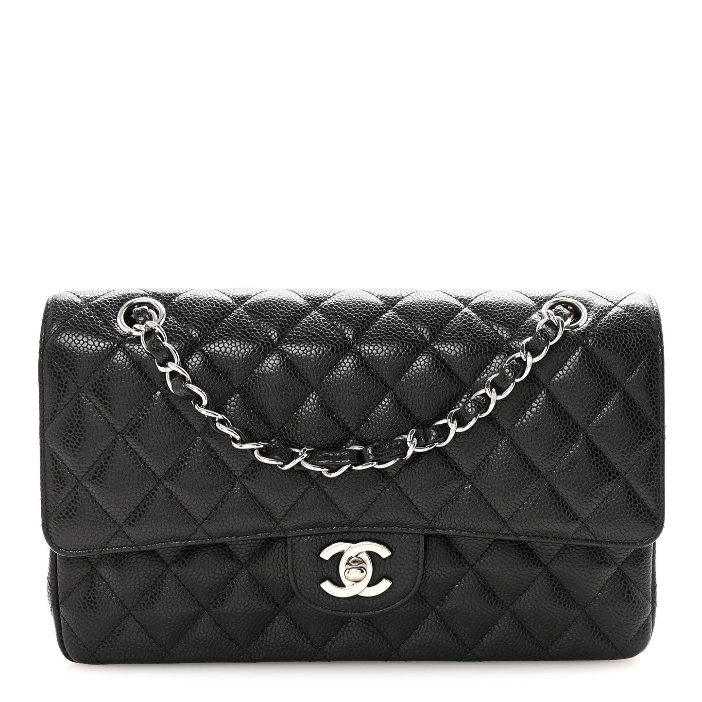 Caviar Quilted Medium Double Flap Black