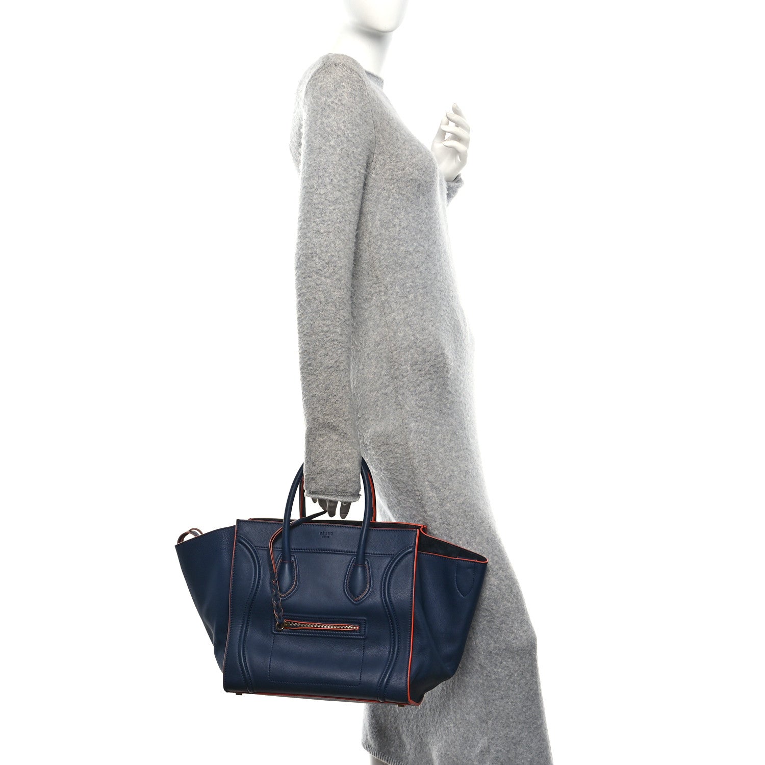 Celine Supple Calfskin Large Phantom Luggage Navy Blue Orange 2 of 10