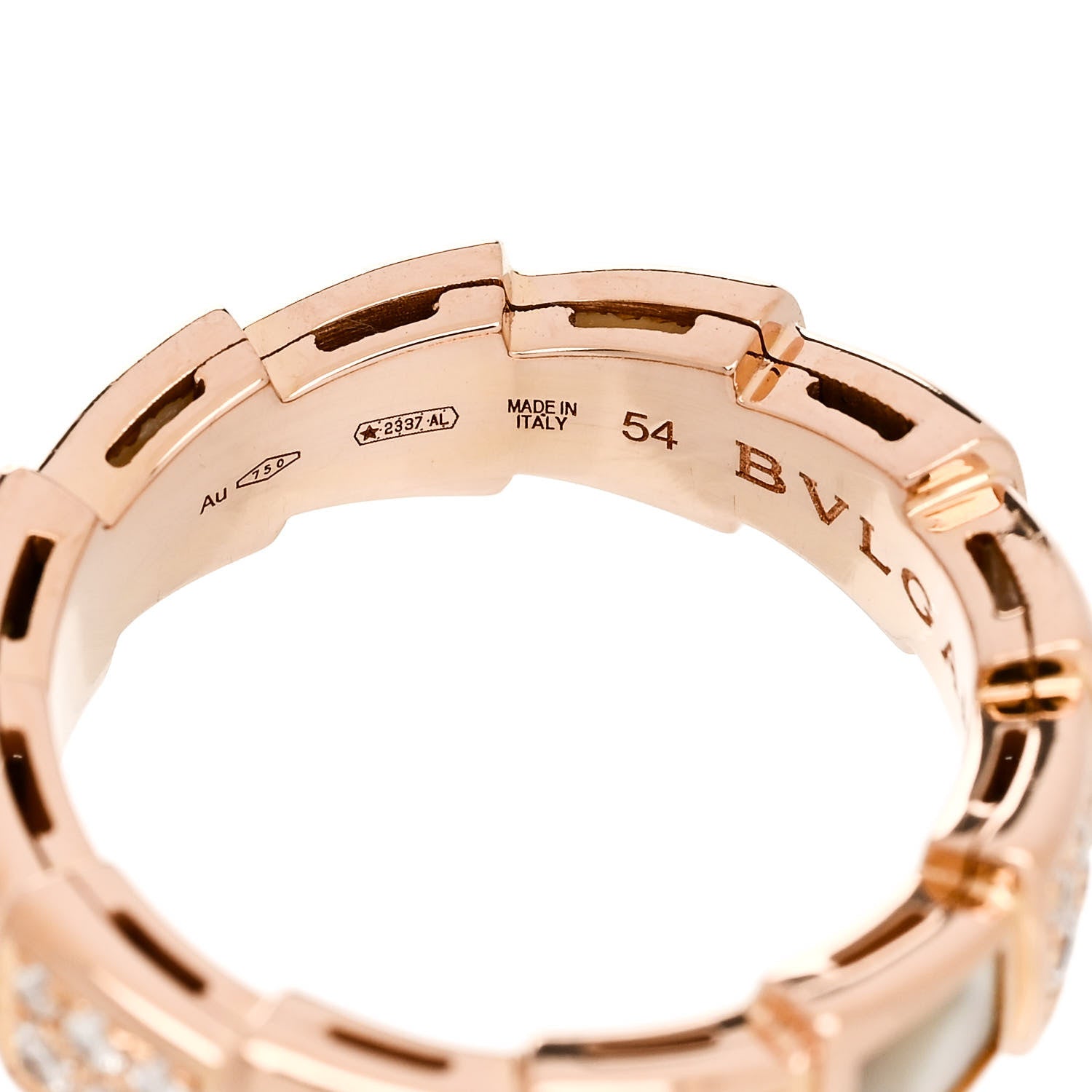 Bulgari 18K Rose Gold Diamond Mother of Pearl 6mm Serpenti Viper Band Ring 54 7 4 of 5