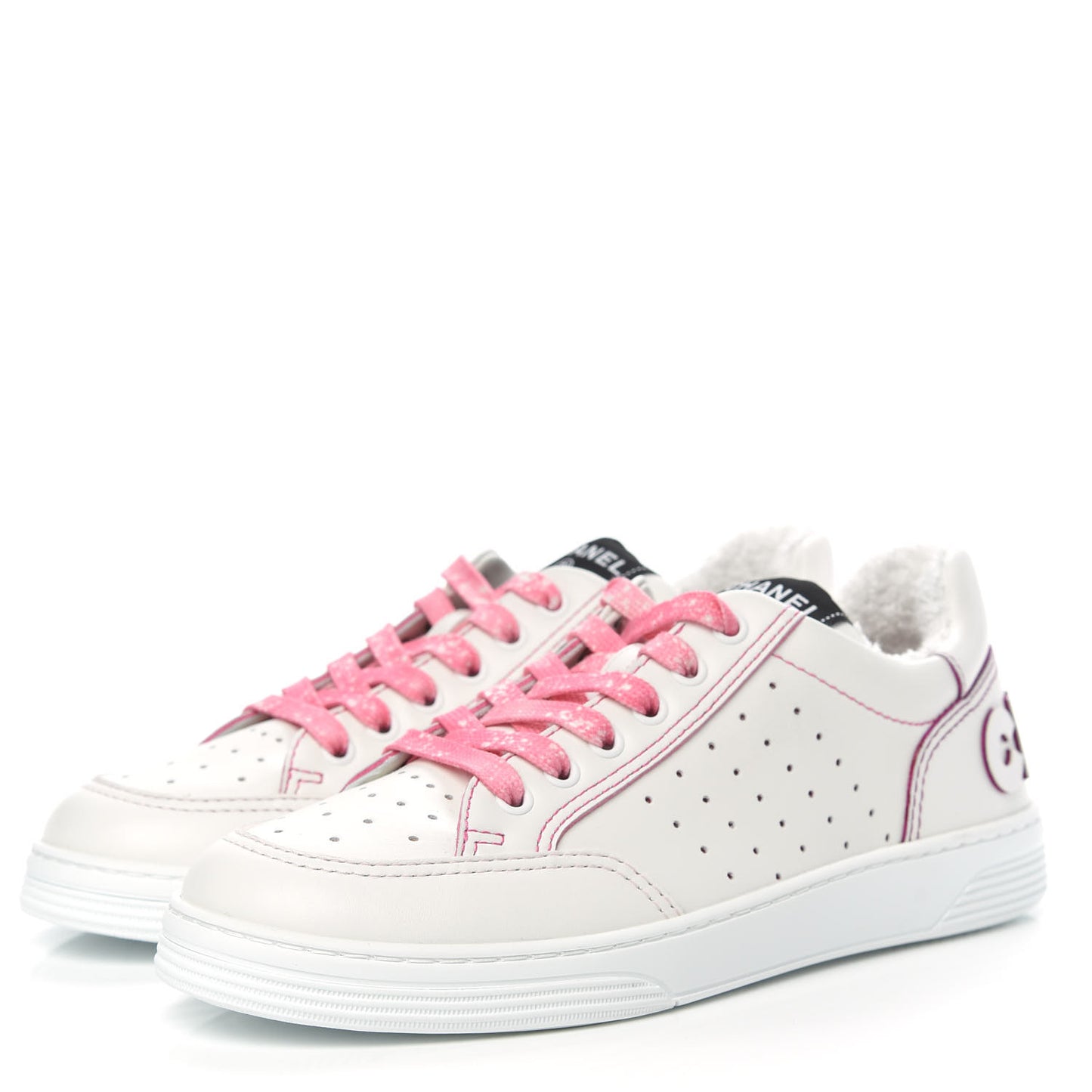 Calfskin Womens Logo Sneakers 38 White Pink