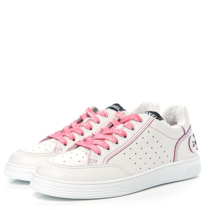 Chanel Calfskin Womens Logo Sneakers 38 White Pink 3 of 10