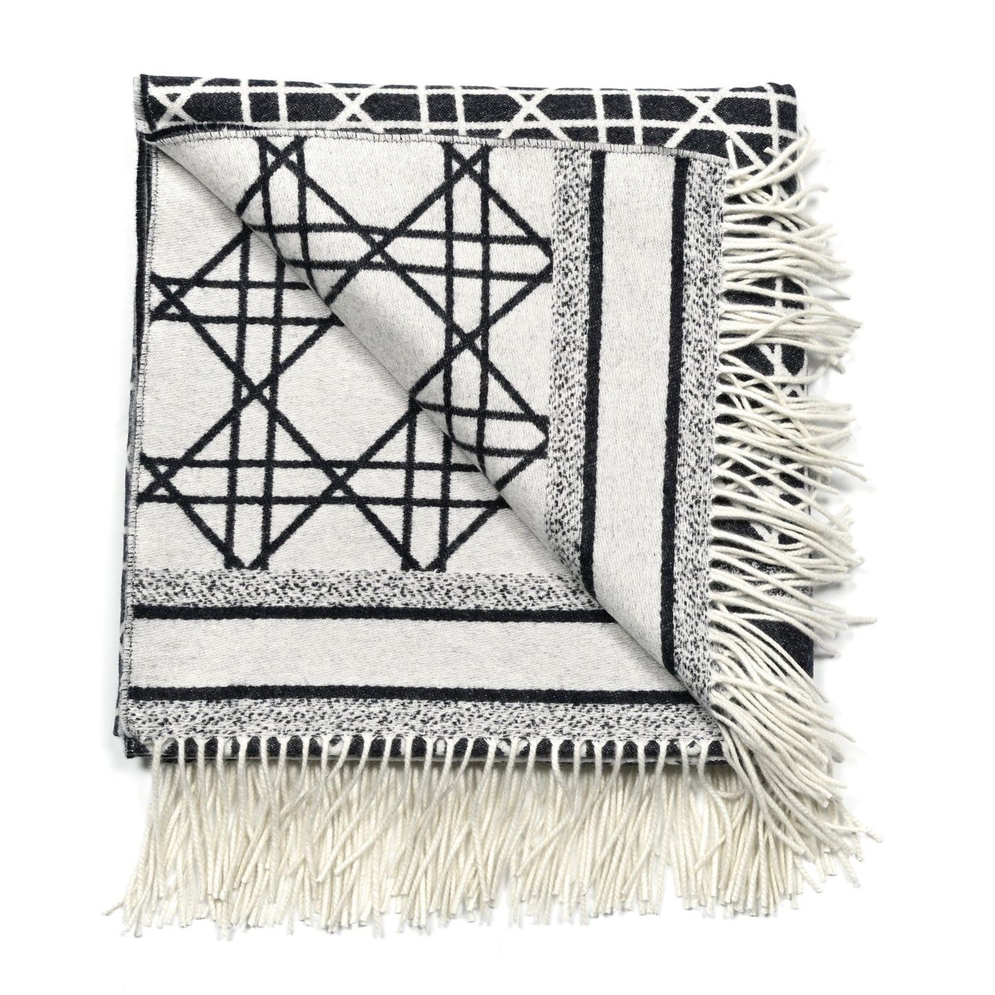 Cashmere Macrocannage Throw Blanket Navy Blue Off White