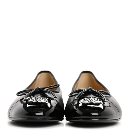 Chanel Lambskin Patent Cap Toe Ballerina Flats 39.5 Black 3 of 10