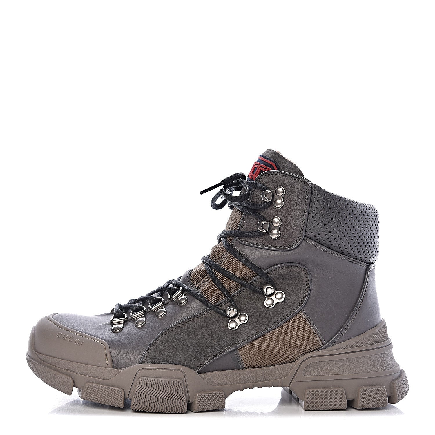 Gucci X SEGA Calfskin Suede Technical Canvas Mens Flashtrek High-Top Sneakers 8 Loess Ardesia 1 of 10