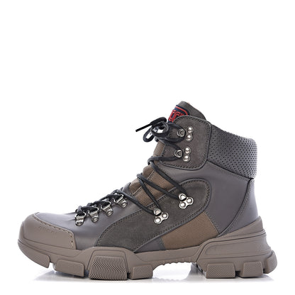 Gucci X SEGA Calfskin Suede Technical Canvas Mens Flashtrek High-Top Sneakers 8 Loess Ardesia 1 of 10