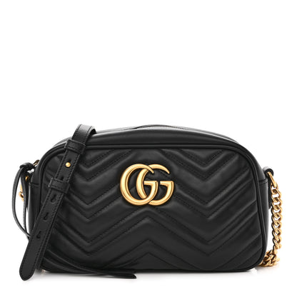 Gucci Calfskin Matelasse Small GG Marmont Chain Shoulder Bag Black 1 of 10