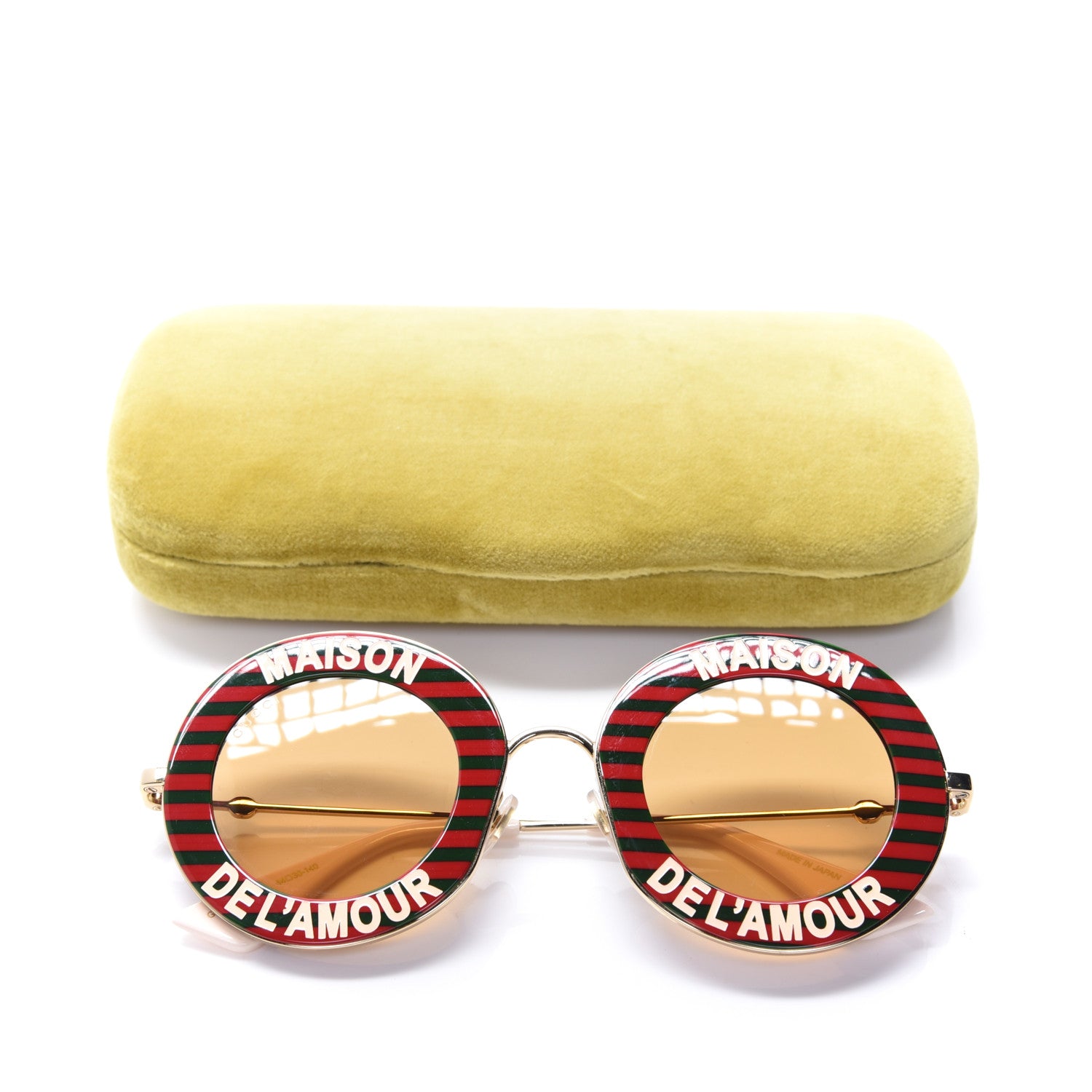 Gucci Metal Acetate Striped Maison Del'Amour Round Frame Sunglasses GG0113S Red Green 8 of 8