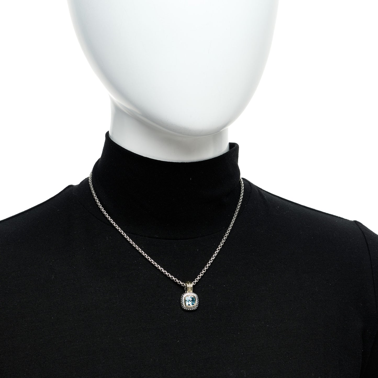 Sterling Silver 14K Yellow Gold Blue Topaz 7mm Albion Enhancer Pendant Necklace