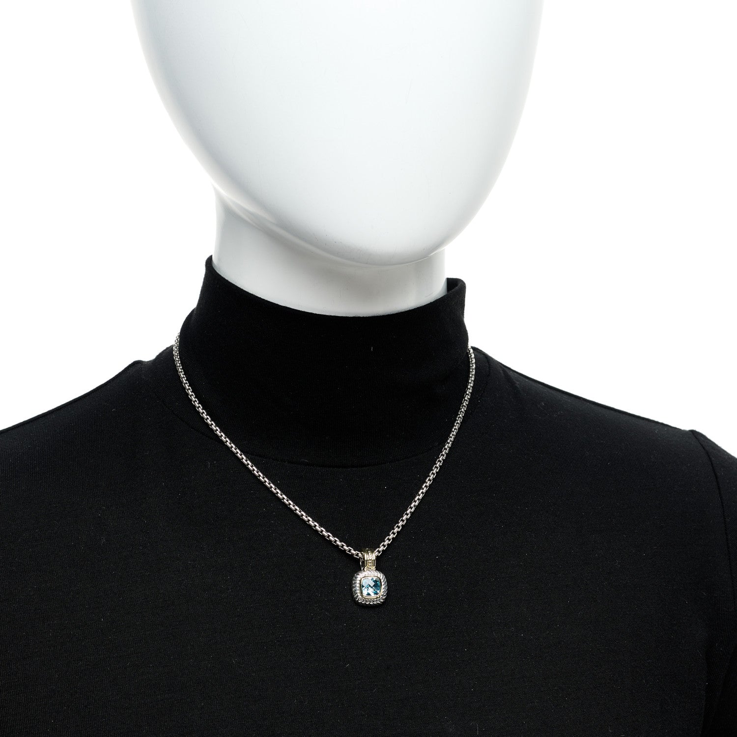 David Yurman Sterling Silver 14K Yellow Gold Blue Topaz 7mm Albion Enhancer Pendant Necklace 2 of 5