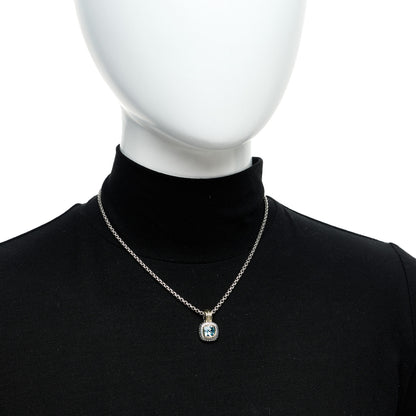 David Yurman Sterling Silver 14K Yellow Gold Blue Topaz 7mm Albion Enhancer Pendant Necklace 2 of 5