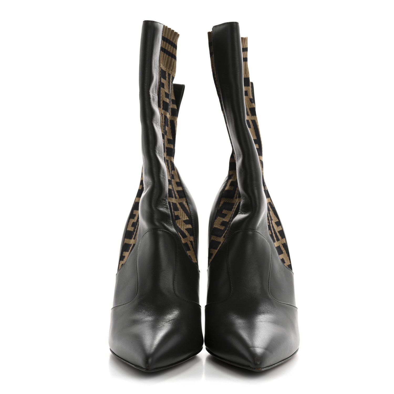 Fendi Nappa Microfiber Fabric FF Rockoko 105mm Sock Boots 37 Ebano Tobacco Black 2 of 9