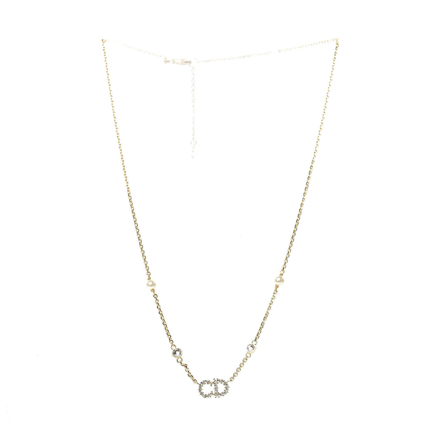 Metal Crystal Pearl Clair D Lune Necklace Gold