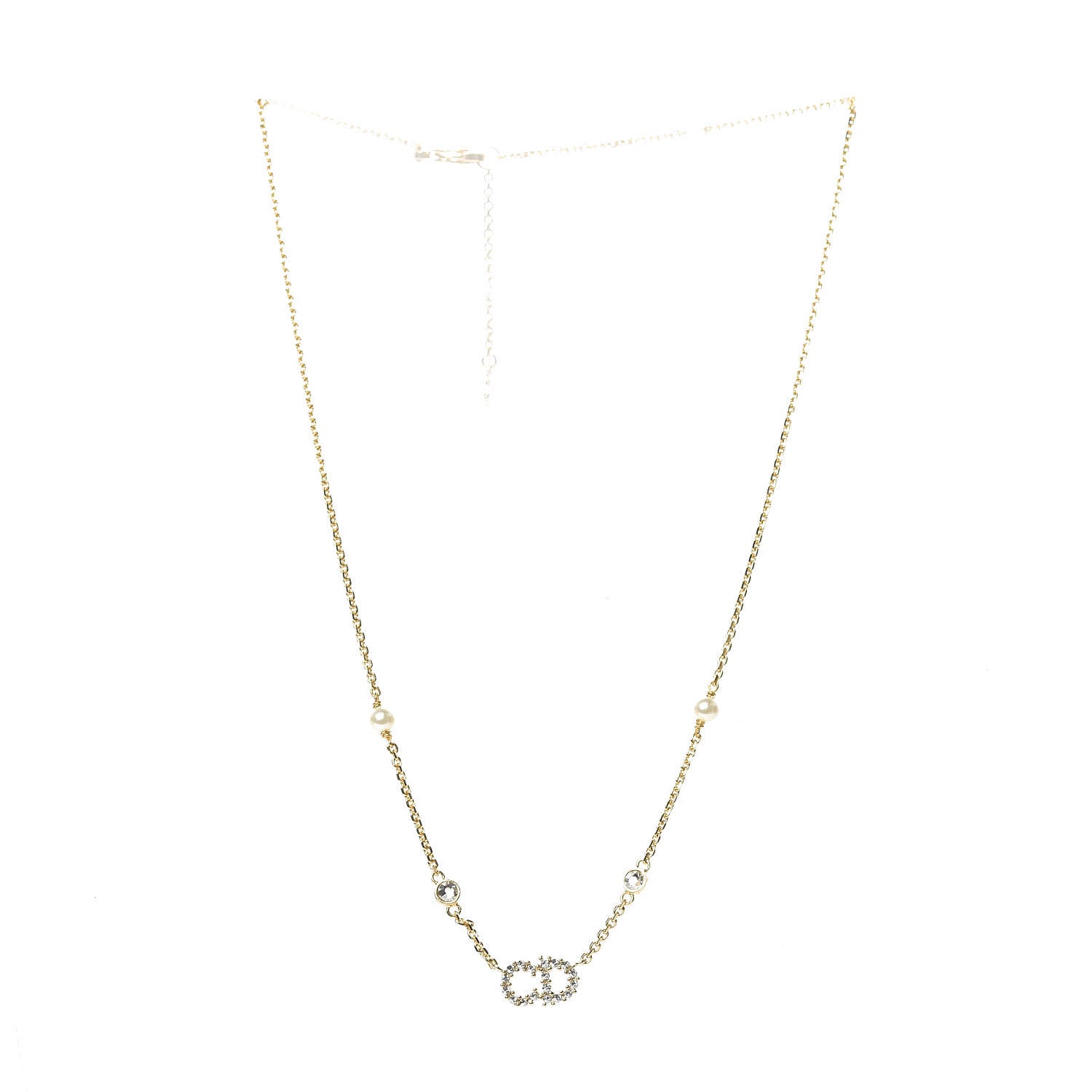 Christian Dior Metal Crystal Pearl Clair D Lune Necklace Gold 3 of 6