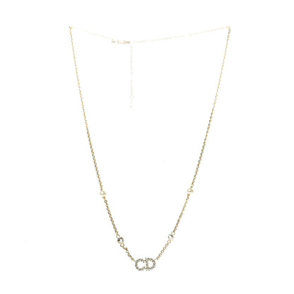 Christian Dior Metal Crystal Pearl Clair D Lune Necklace Gold 3 of 6