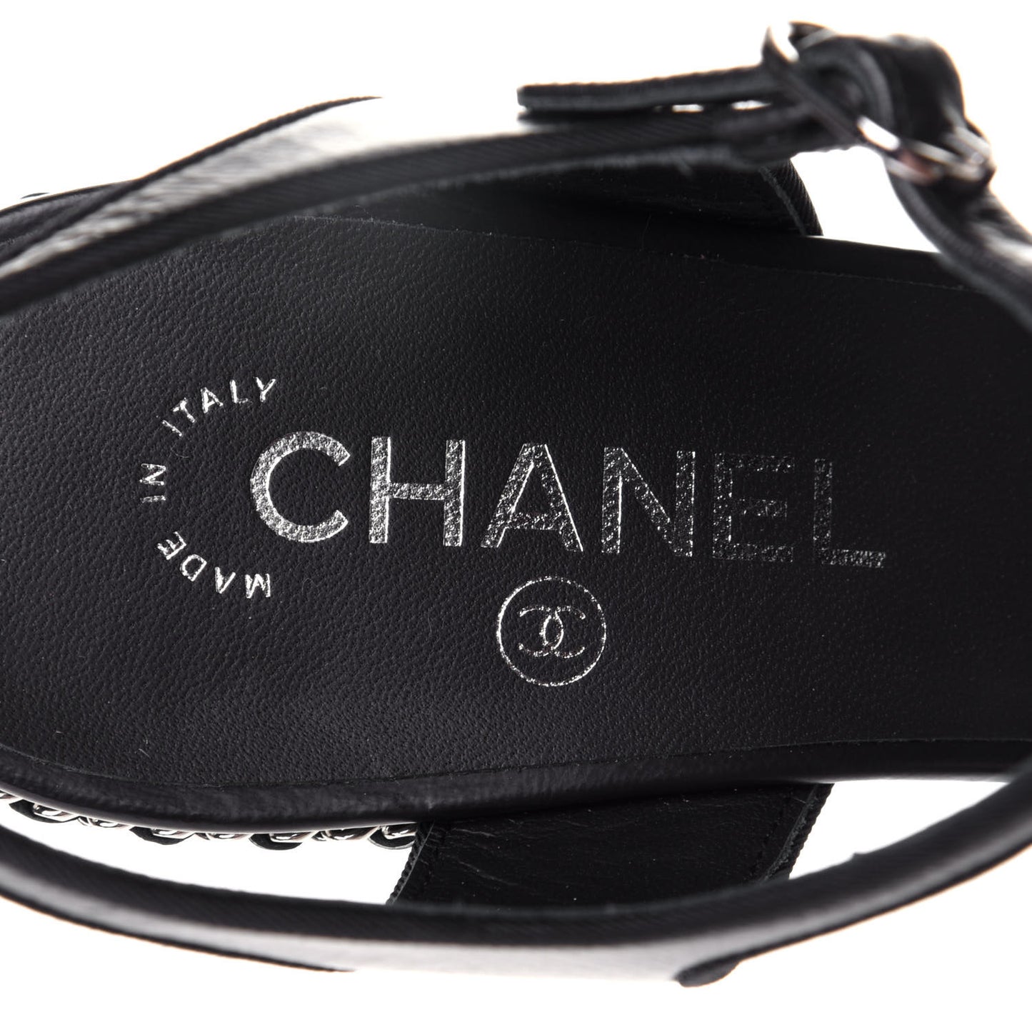 Calfskin Chain CC Sandals 38.5 Black
