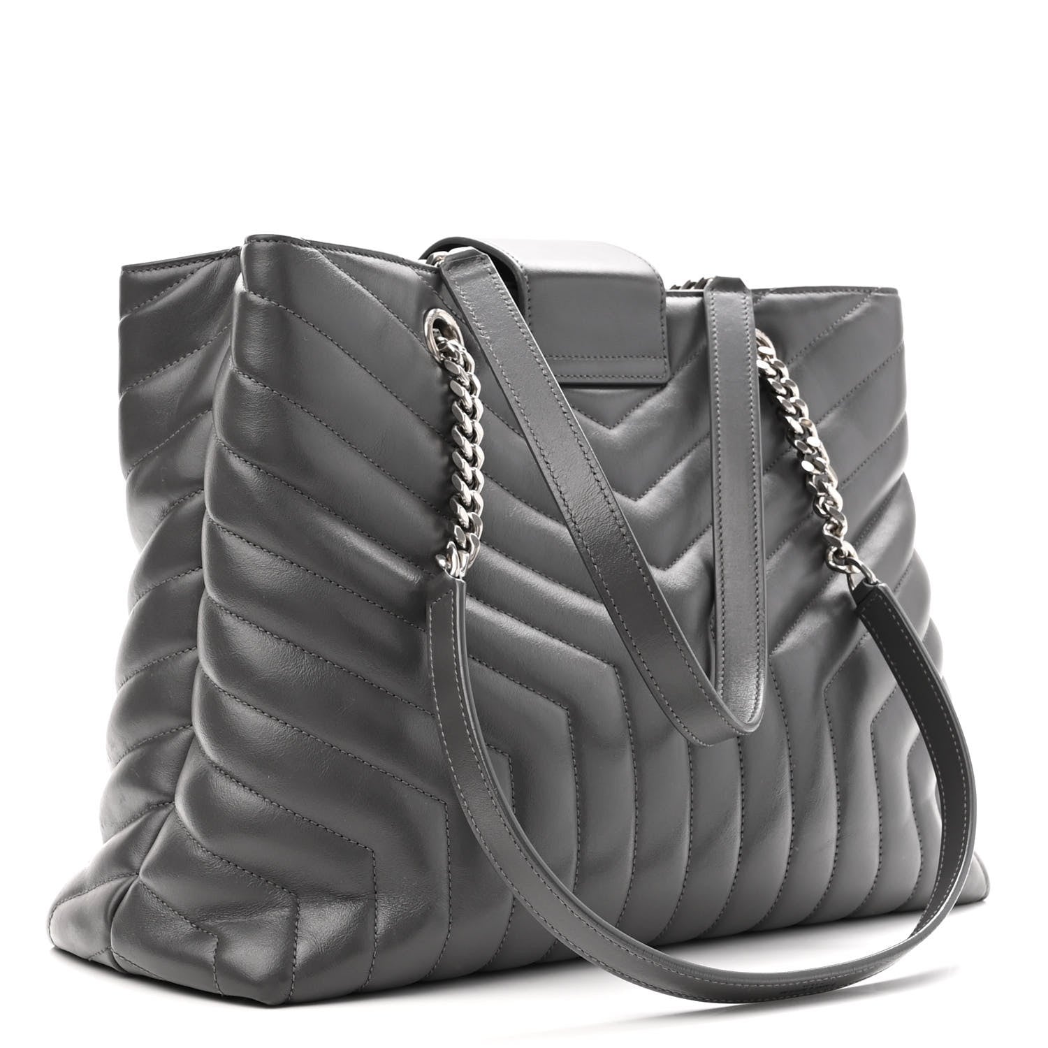 Saint Laurent Calfskin Y Quilted Monogram Large Loulou Shopper Storm 3 of 11