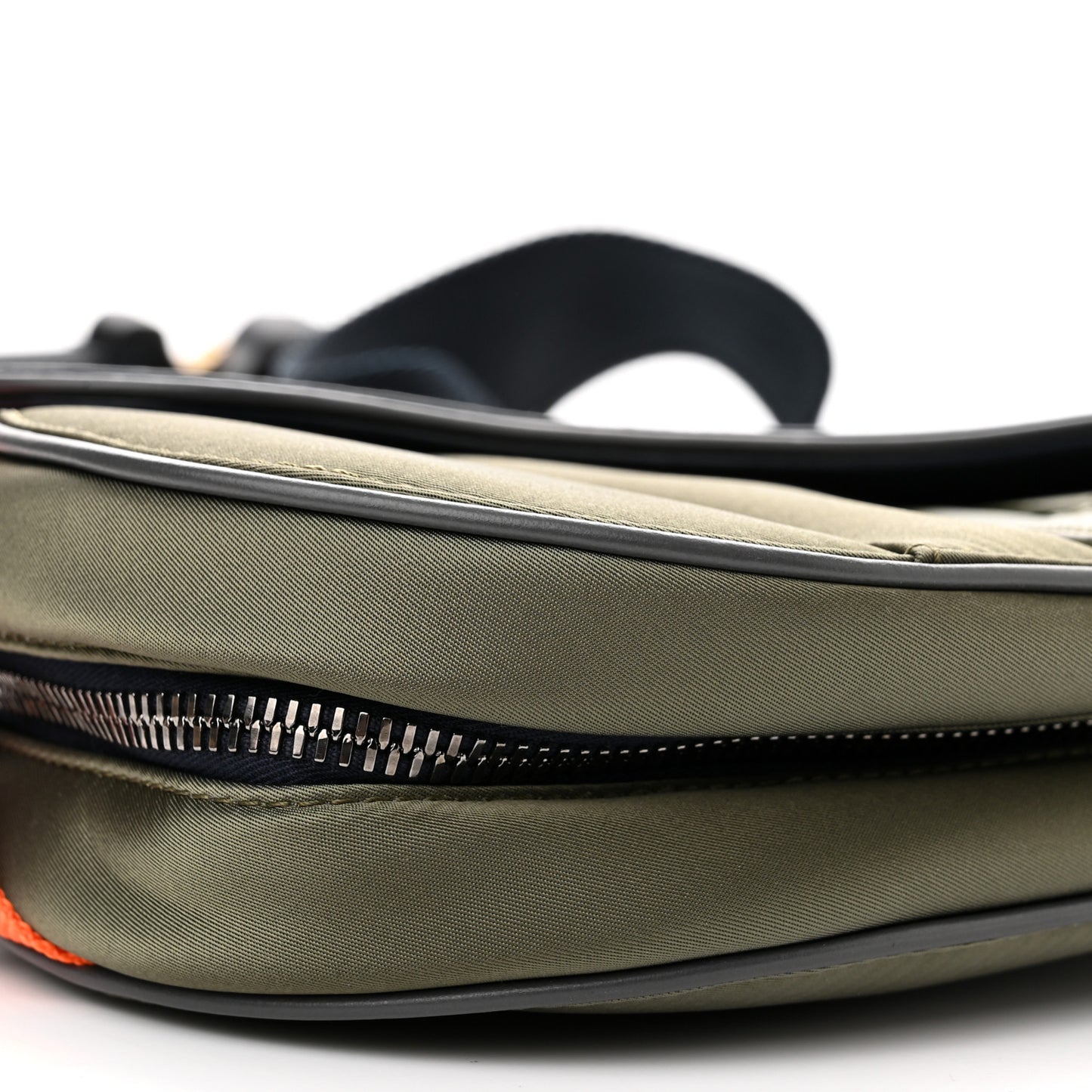 X SACAI Grained Calfskin Technical Fabric Mens Saddle Bag Olive Navy Blue
