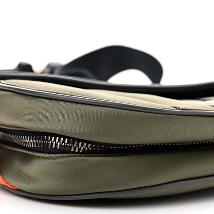 Christian Dior X SACAI Grained Calfskin Technical Fabric Mens Saddle Bag Olive Navy Blue 9 of 10