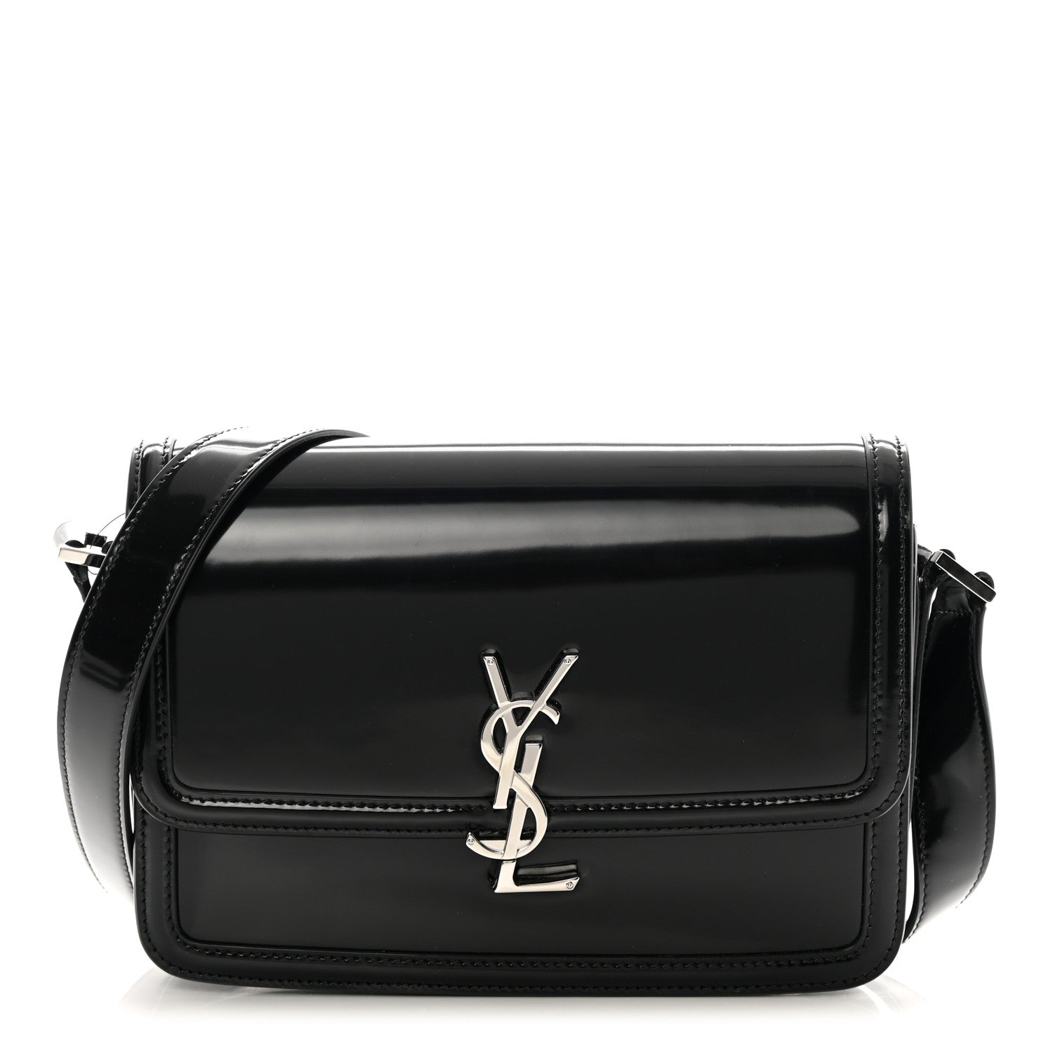 Saint Laurent Glazed Calfskin Monogram Medium Solferino Satchel Black 1 of 10