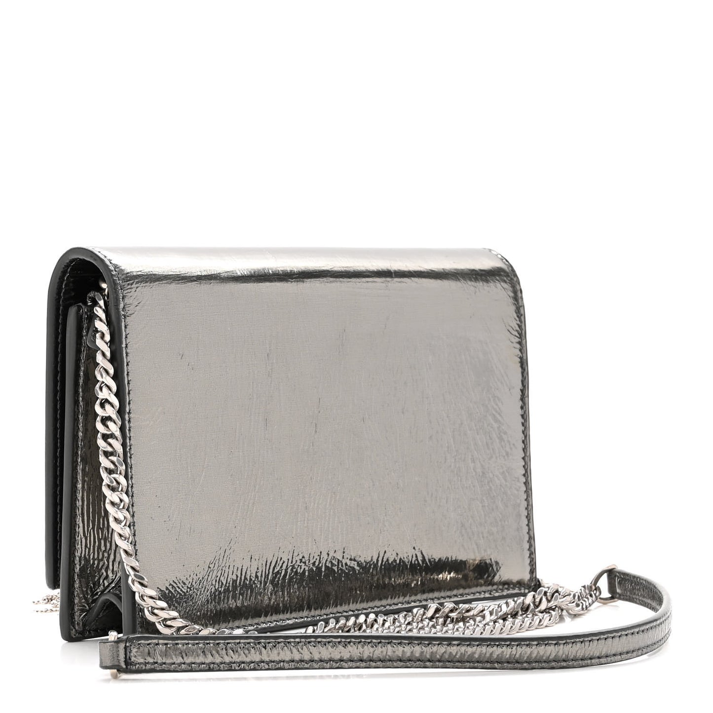 Metallic Crackled Calfskin Kate Monogram Tassel Chain Wallet Antracite Black