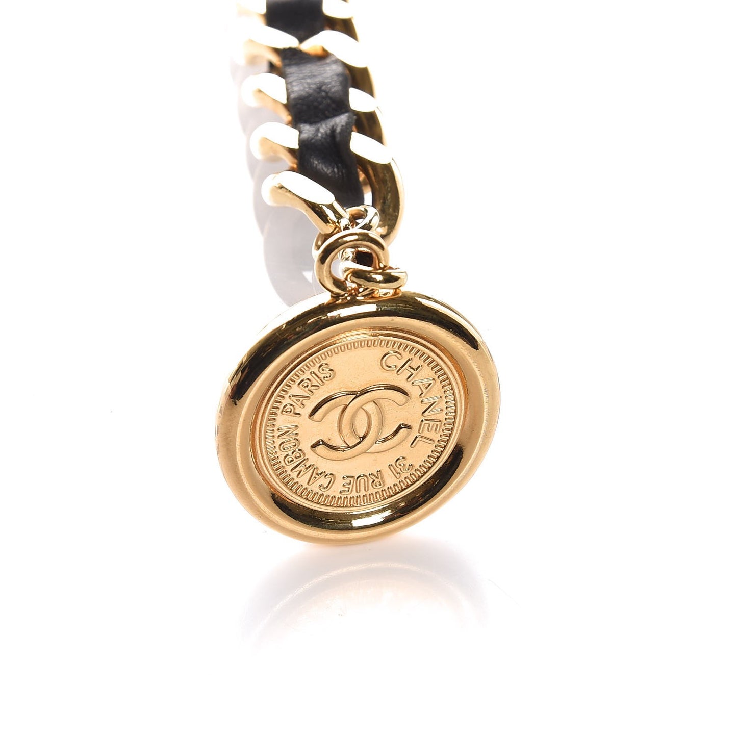 Lambskin Chain CC Medallion Belt Black Gold