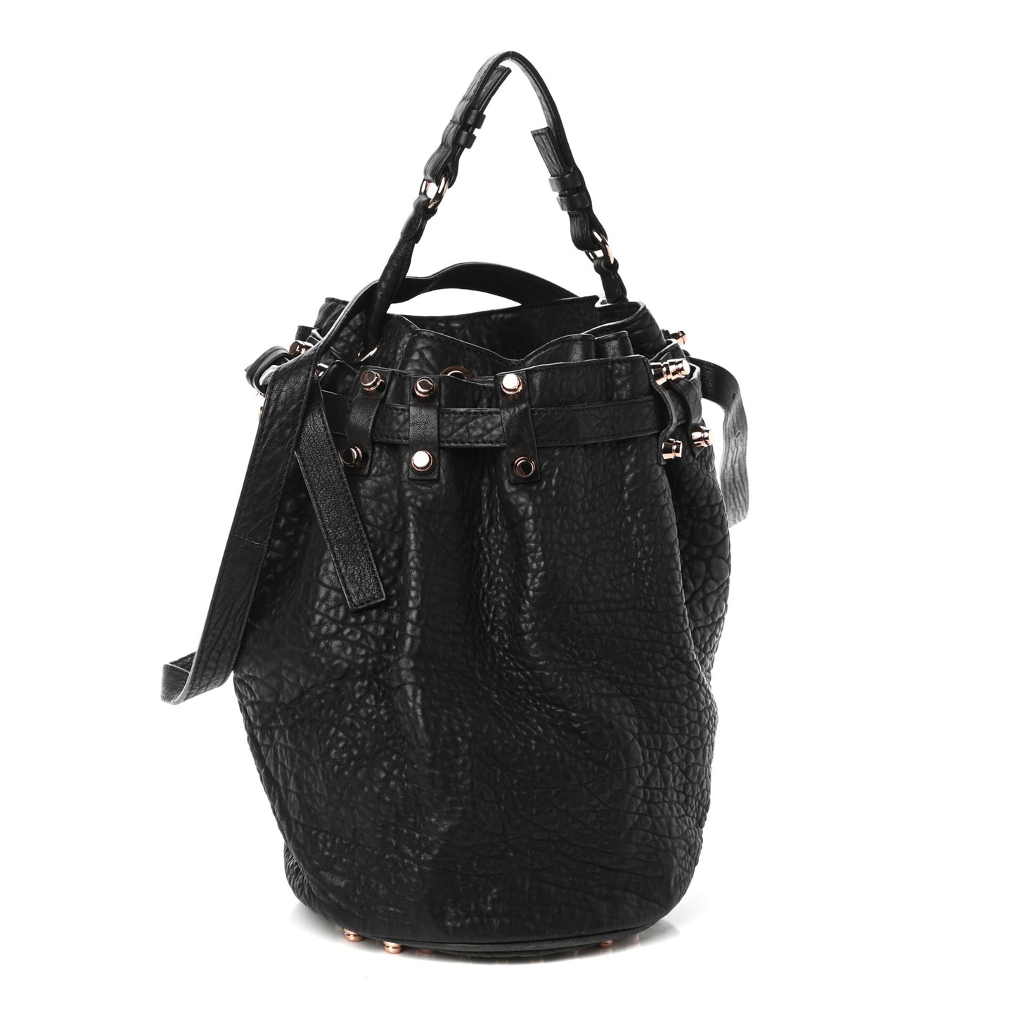 Pebbled Lambskin Diego Bucket Black Rose Gold Hardware