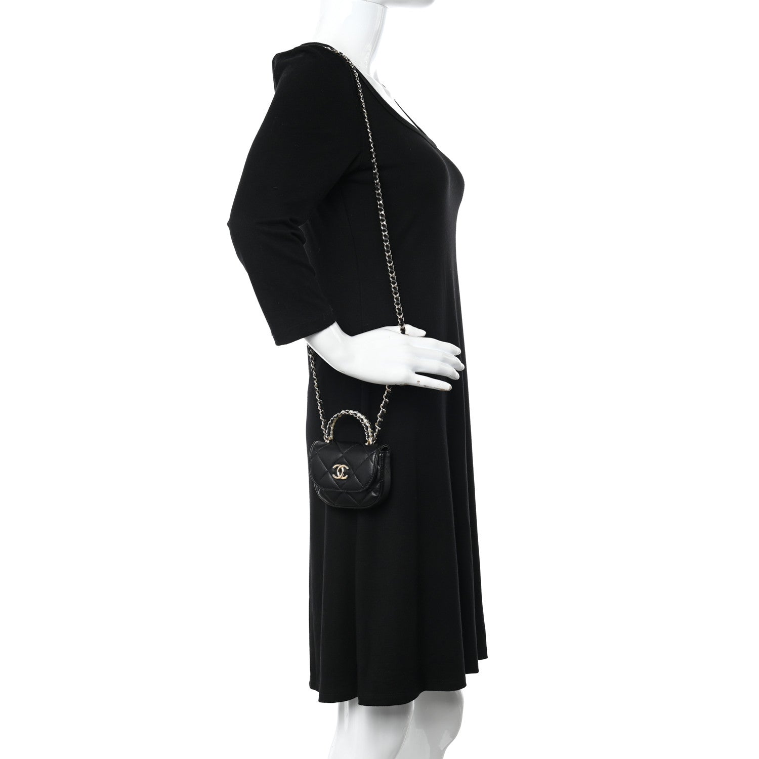 Chanel Lambskin Quilted Pearl Top Handle Clutch With Chain Black 2 of 11