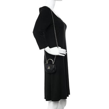 Chanel Lambskin Quilted Pearl Top Handle Clutch With Chain Black 2 of 11