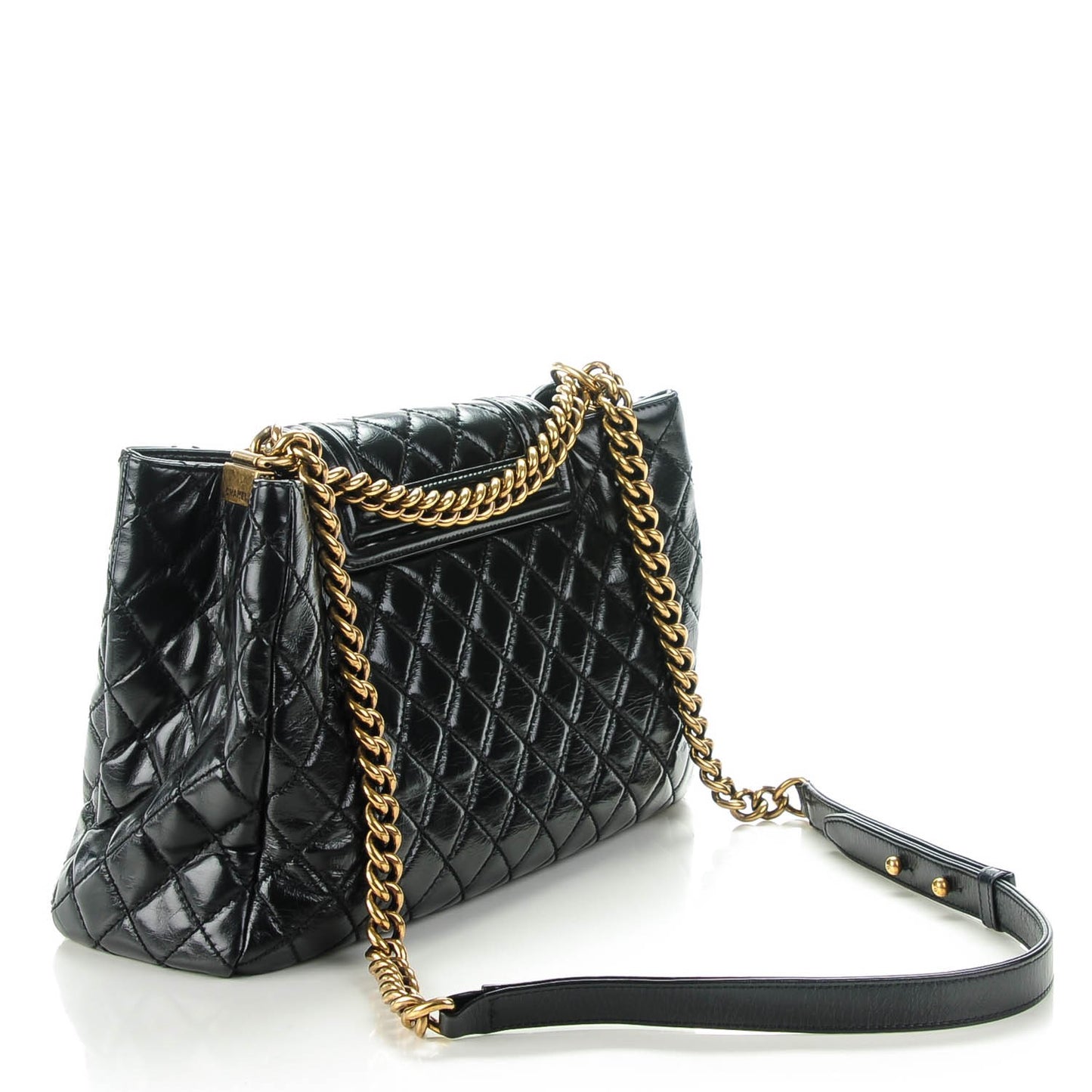 Glazed Calfskin Quilted Boy Tote Black