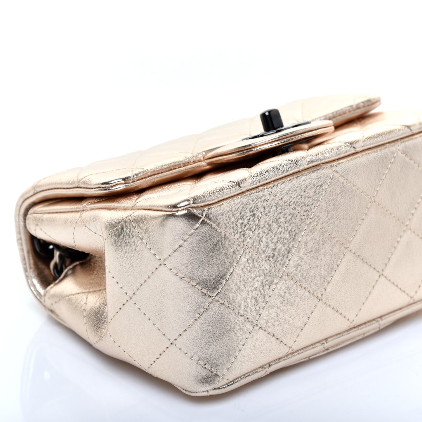 Metallic Lambskin Quilted Mini Square Flap Gold Black