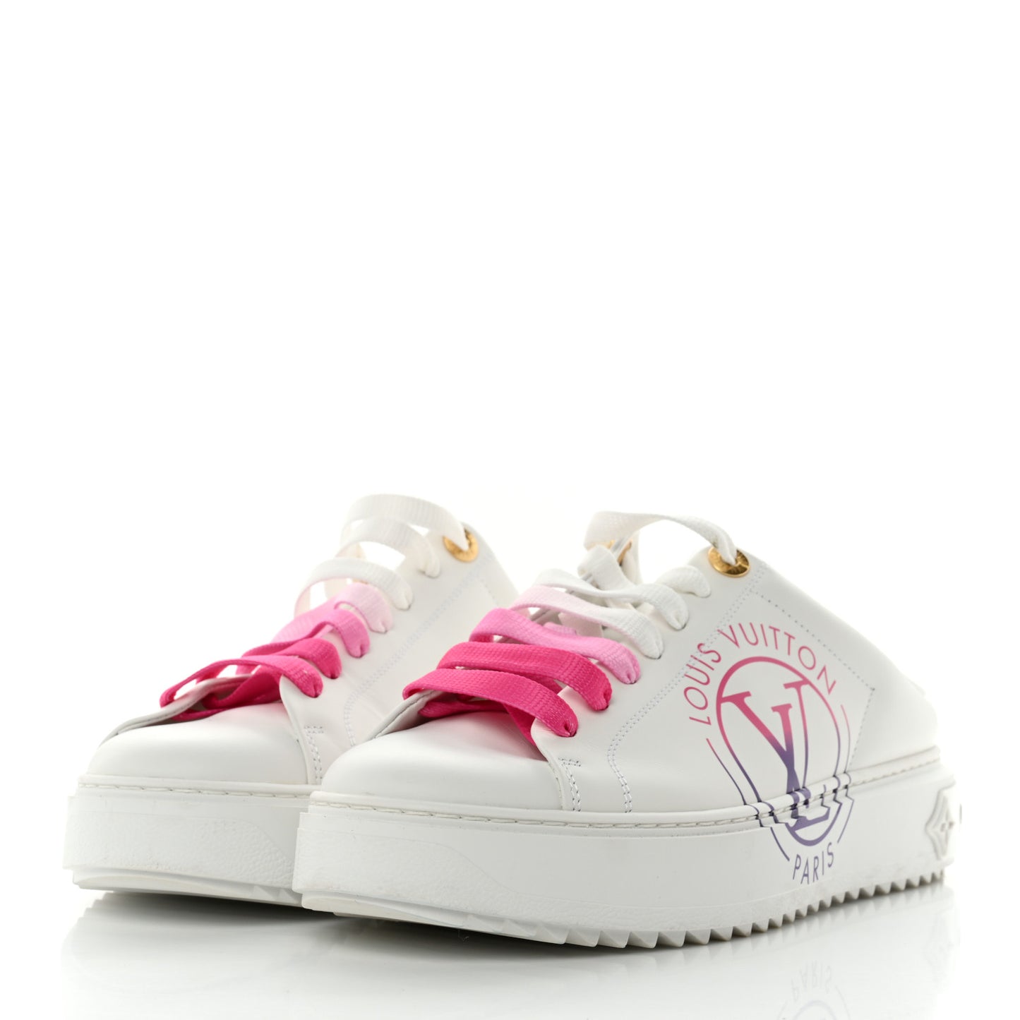 Calfskin LV Circle Printed Time Out Open Back Trainers 38 Fuchsia Pink
