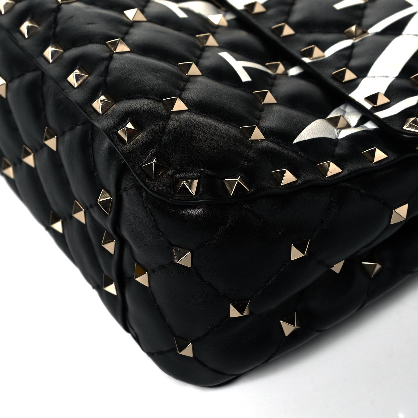Lambskin VLTN Print Medium Rockstud Spike Shoulder Bag Black