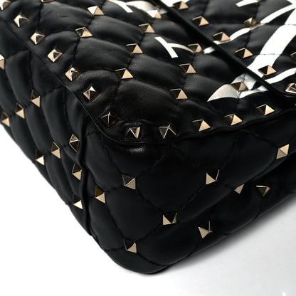 Valentino Garavani Lambskin VLTN Print Medium Rockstud Spike Shoulder Bag Black 8 of 10
